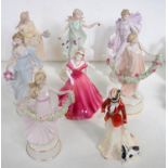A SET OF SIX WEDGWOOD BONE CHINA FIGURES OF THE DANCING HOURS AND TWO COALPORT AND ROYAL DOULTON