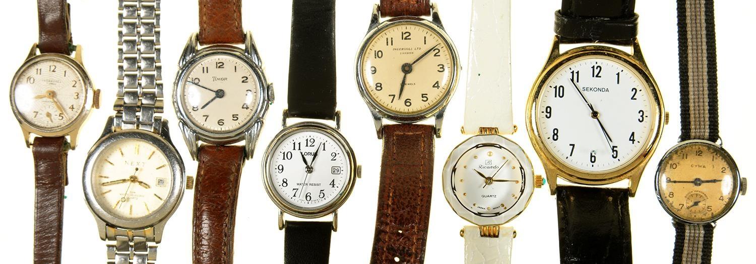 EIGHT CYMA, TIMOR, INGERSOLL AND OTHER WRISTWATCHES AND A ROLEX TUDOR WRISTWATCH BOX Variable