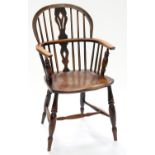 A VICTORIAN ASH LOW BACK WINDSOR CHAIR WITH ELM SEAT, EAST MIDLANDS REGION