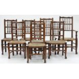 EIGHT VICTORIAN RUSH SEATED ASH SPINDLE DINING CHAIRS, NORTH WEST REGION, INCLUDING TWO ELBOW CHAIRS