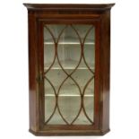 A VICTORIAN INLAID MAHOGANY GLAZED CORNER CABINET, 112CM H X 76CM W