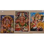 THREE VINTAGE HINDU POSTERS, LOOSELY MOUNTED, 49 X 36CM AND SMALLER Some creases and tears to the