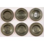 A SET OF FIVE VICTORIAN PEWTER MINIATURE DISHES, CRESTED, 11CM D, LONDON MARKS AND ANOTHER, SLIGHTLY