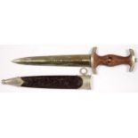 A GERMAN, THIRD REICH, SA OFFICER'S DAGGER AND SHEATH, BY HAMMESFAHR CIE, BLADE 22CM Blade in good