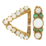AN EMERALD AND OPAL RING IN 9CT GOLD, LONDON 1979 AND AN OPAL DART RING IN 9CT GOLD, 4.2G, SIZES M