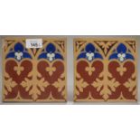 A PAIR OF MINTON AND CO ENCAUSTIC 6" GOTHIC FLOOR TILES, IMPRESSED MINTON AND CO PATENT STOKE UPON