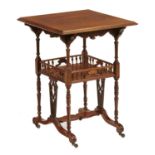 A VICTORIAN SQUARE ROSEWOOD, INLAID AND PENWORK OCCASIONAL TABLE, C1900, WITH GALLERIED UNDERTIER