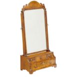 A WALNUT DRESSING MIRROR, LATE 19TH C, WITH MOULDED FRAME ON STEPPED BASE FITTED WITH DRAWERS WITH