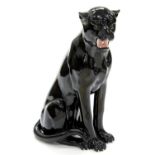 AN EARTHENWARE MODEL OF A PANTHER, 72CM H Tiny chip on one ear, one fore paw broken and re-stuck