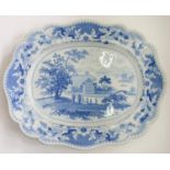 A HICKS MEIGH AND JOHNSON BLUE PRINTED EARTHENWARE CHINOISERIE GADROONED MEAT DISH, 54.5CM L,