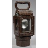 A GERMAN, THIRD REICH, BROWN BAKELITE CARBIDE TRENCH LANTERN, 28CM H INCLUDING HANDLE, MARKED ON