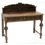A VICTORIAN CARVED OAK SIDE TABLE, 100CM H; 107 X 49CM Some shrinkage cracks to one leg, marks to