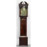 A VICTORIAN MAHOGANY EIGHT DAY LONGCASE CLOCK, THE HOOD WITH FRETWORK DECORATION, THE BRASS DIAL