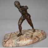 A BRONZE STATUETTE OF A GLADIATOR ON MARBLE BASE, 27CM H Apparently complete and in good condition