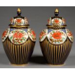 A PAIR OF AYNSLEY GINGER JARS AND COVERS, DECORATED IN A JAPAN PALETTE WITH FLORAL MEDALLIONS, ON