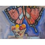 MICHAEL ROTHENSTEIN, RA (1908-1993), JAPANESE KITE AND BOWL OF FRUIT, SIGNED, WATERCOLOUR, 55 X 74.