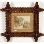 A PAIR OF MONOCHROME VICTORIAN PHOTOGRAPHS IN THE MOST UNUSUAL CORK FRAMES, 55 X 50CM INCLUDING