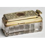 A WILLIAM IV SILVER GILT MOUNTED CUT GLASS TRAVELLING INKWELL, 8CM L, MAKER WN, PROBABLY WILLIAM