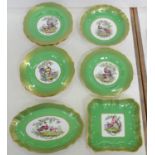 A COPELAND GREEN GROUND BONE CHINA DESSERT SERVICE, PRINTED AND PAINTED WITH FANCY BIRDS AFTER M