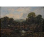 A. HERBERT, WOODED LANDSCAPE WITH BRIDGE; THATCHED WATERMILL, SIGNED, OIL ON CANVAS, 24 X 34CM, A
