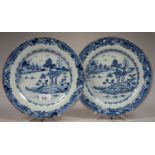 TWO CHINESE EXPORT BLUE AND WHITE PLATES, 26CM D, LATE 18TH C One plate with internal hairline