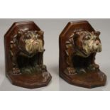 A PAIR OF AUSTRIAN COLD PAINTED METAL BULLDOG BOOKENDS, 12CM H, STAMPED GESCHUTZT, C1930 Paint