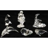 SWAROVSKI CRYSTAL,  GIRL WITH A BASKET, SEAL,  HIPPO, DUCK AND DOLPHIN, ORIGINAL BOXES (5) GOOD