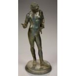 AN ITALIAN BRONZE SCULPTURE OF NARCISSUS AFTER THE ANTIQUE MARKED SAB:DE ANGELIS & FILS, UNEVEN