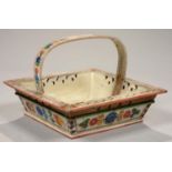 FOLK ART. A NORWEGIAN FLORAL PAINTED WHITE GROUND WOOD BASKET, WITH BENTWOOD HANDLE, 23CM W