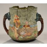 A ROYAL DOULTON EARTHENWARE WANDERING MINSTREL LOVING CUP, 14CM H, PRINTED MARK AND NUMBERED 49 OF