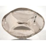 A MEXICAN SHAPED SILVER HORS D'OEUVRES DISH WITH STALK HANDLE, 33CM L, MAKER'S MARKED AND STERLING
