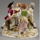 A MEISSEN GROUP OF FOUR DANCING CHILDREN, 14CM H, INCISED 2728, UNDERGLAZE BLUE CROSSED SWORDS, 20TH