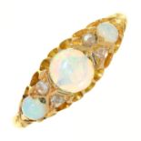 A VICTORIAN OPAL AND DIAMOND RING, IN 18CT GOLD, CHESTER 1899, 2.8G, SIZE P Opals retaining some