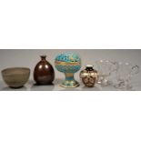 A CONTINENTAL RETICULATED TURQUOISE GLAZED EARTHENWARE HEART SHAPED BOX AND COVER ON FLARED FOOT,