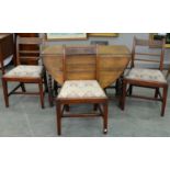 A SET OF THREE GEORGE IV MAHOGANY DINING CHAIRS WITH SLIP SEAT AND AN OAK GATELEG TABLE OF LATER