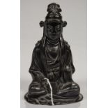 A SOUTH EAST ASIAN BRONZE SCULPTURE OF A BODHISATTVA, BLACK PATINA, 15CM H Complete and undamaged,