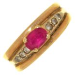 A RUBY AND WHITE STONE TRIPLE RING, IN GOLD, 4.5G, SIZE L Light wear