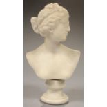 A STATUARY MARBLE BUST OF VENUS APHRODITE AFTER THE ANTIQUE, ON TURNED SOCLE, 27CM H, 19TH C Socle