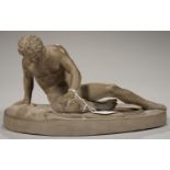 A GRAND TOUR PAINTED PLASTER STATUETTE OF THE DYING GAUL AFTER THE ANTIQUE, 15.5CM H Much old