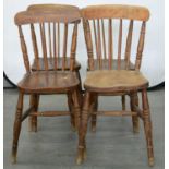 A SET OF FOUR VICTORIAN ASH KITCHEN CHAIRS WITH ELM SEAT Slightly unsteady on legs, signs of use and