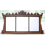 AN EDWARDIAN INLAID MAHOGANY OVERMANTEL MIRROR WITH TRIPLE BEVELLED PLATE, 70CM H, 133CM L Minor