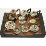 A FOUR PIECE EPNS TEA SERVICE AND OTHER PLATED HOLLOWARE, INCLUDING A LATE VICTORIAN COFFEE POT,