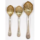 A SET OF THREE GERMAN SILVER SERVING SPOONS, MARKED 830 (ONLY), LATE 19TH C, 5OZS 18DWTS Good