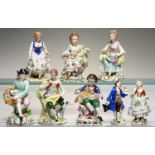 FOUR PAIRS OF SITZENDORF FIGURES OF LADIES AND GALLANTS AS SHEPHERDS OR FLOWER GATHERERS, 11.5 -