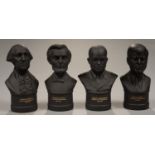 A SET OF FOUR WEDGWOOD BLACK BASALT LIBRARY BUSTS OF AMERICAN PRESIDENTS, COMPRISING GEORGE