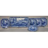 A COPELAND BLUE PRINTED EARTHENWARE SPODE'S ITALIAN PATTERN SANDWICH SET, TRAY 36CM OVER HANDLES,