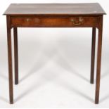 A GEORGE III OAK SIDE TABLE, 77CM H; 81 X 42CM Marks to top surface, one brass handle detached but