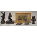 A EUROPEAN BRONZE PLAQUETTE OF AN OFFERING TO ZEUS, 7 X 14.5CM, 19TH C OR EARLIER, FRAMED, A