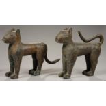 A PAIR OF BENIN BRONZE MODELS OF LEOPARDS, 37CM H Good condition