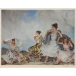 SIR WILLIAM RUSSELL FLINT, THE SHOWER, REPRODUCTION PRINTED IN COLOUR, SIGNED BY THE ARTIST IN